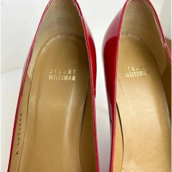 Stuart Weitzman “Linda” open toe patent leather red pumps, Like NEW Sexy Elegant - Picture 4 of 11